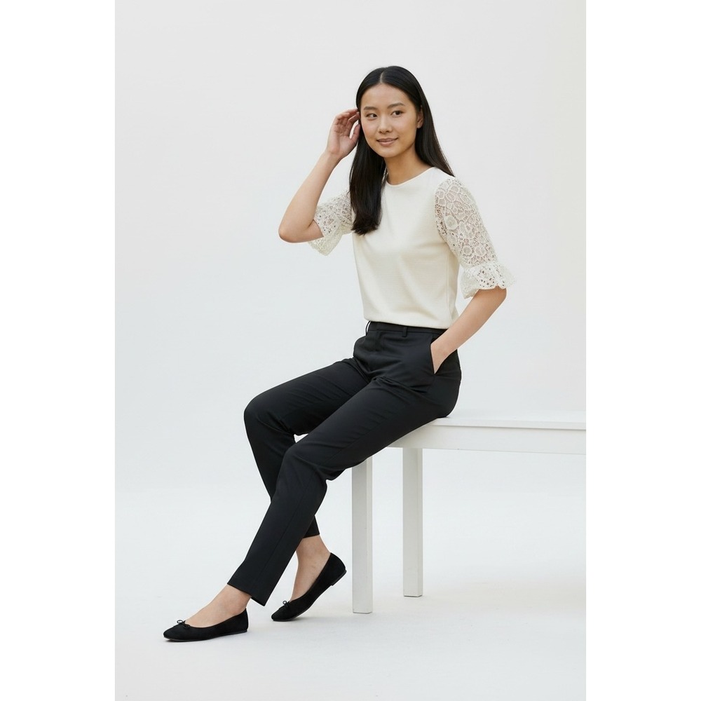 Quince Med Petite Black Slim Fit Ankle Pants Side Zip Tapered Dress Trousers.